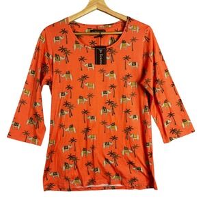 Jim Thompson Pima Tee Elb Slim Cotton Elephant Palm Tree Print Tee Size XL